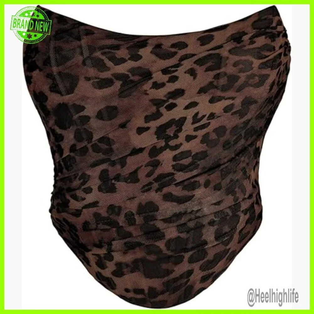 Mesh Strapless Corset Crop Top Boned Zip Back Bodyshaper Bustier